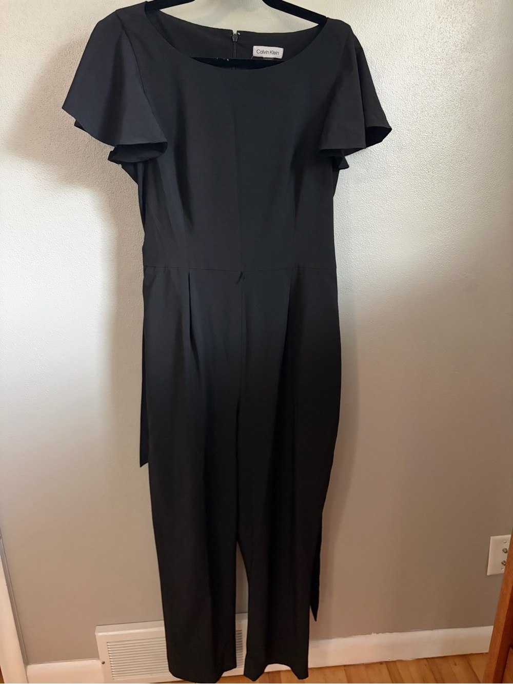Calvin Klein Black Flutter-Sleeve Jumpsuit with Tailored Waist